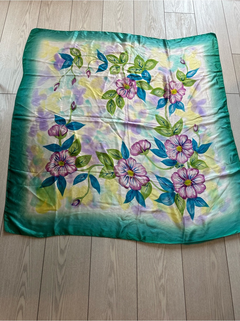 Floral Green Border Scarf